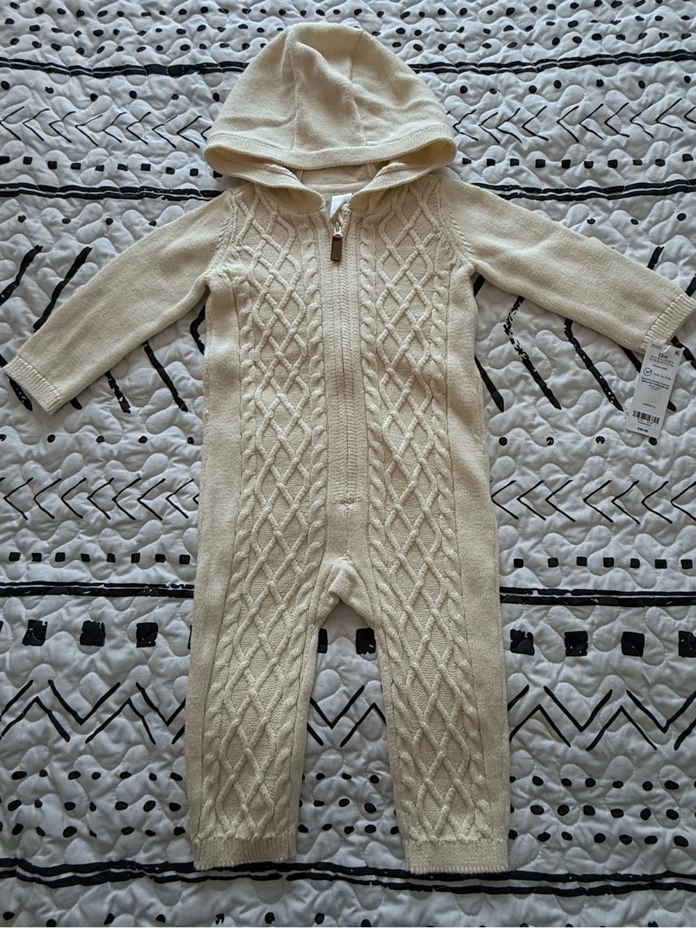 Carter’s Hooded Cable Knit One-Piece in Cream